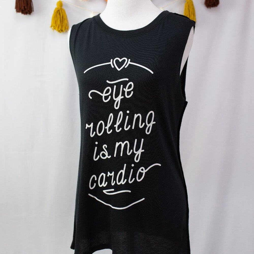 Social Decay NEW Black White Tank Top Eye Rolling is My Cardio Size Small/Medium